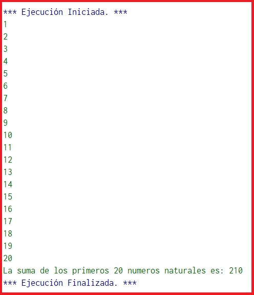 Algoritmo para calcular la suma de los primeros 20 números naturales
