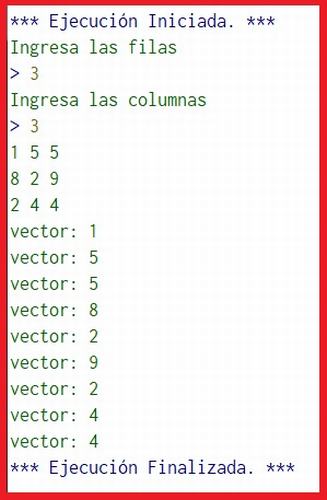 Algoritmo para pasar los elementos de una matriz a un vector