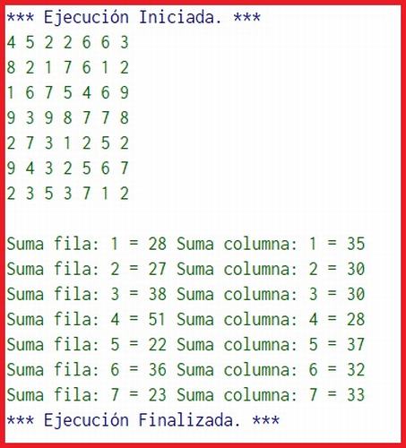 Algoritmo para sumar las filas y columnas de una matriz en pseint