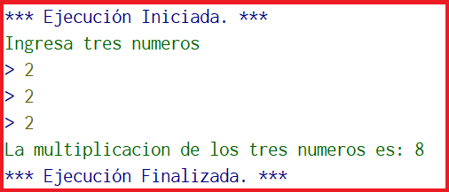 Algoritmo que multiplique 3 numeros