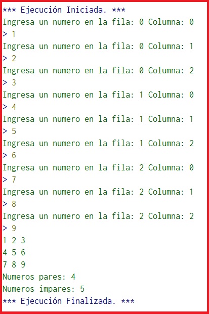 Contar los numeros pares e impares de una matriz