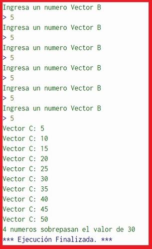 Crear tres vectores A, B, C de 10 posiciones