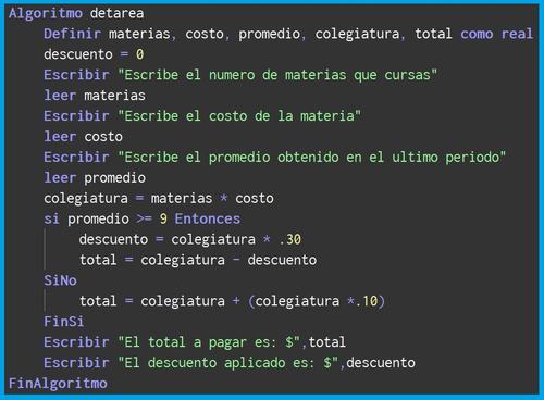 En una escuela la colegiatura de los alumnos se determina segun el numero de materias que cursan