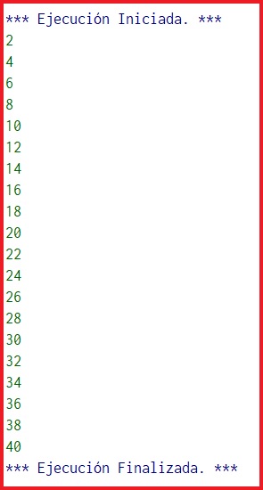 Realizar un algoritmo para imprimir los primeros 20 numeros pares