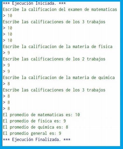 Un alumno desea saber cual será su promedio general en las tres materias mas difíciles