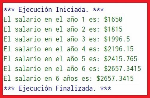 Un profesor tiene un salario inicial de 1500, y recibe un incremento de 10 % anual durante 6 años.