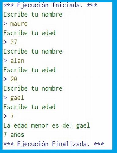 Se tiene el nombre y la edad de tres personas diagrama de flujo